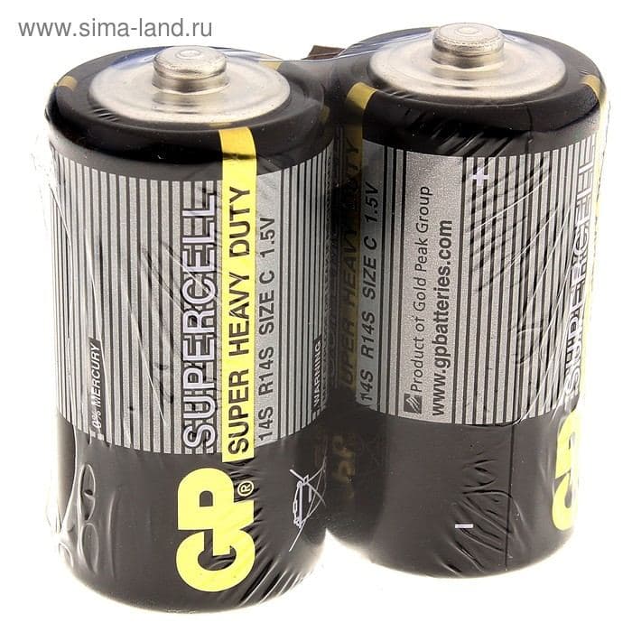 Батарейка солевая GP Supercell Super Heavy Duty, C, 14S / R14, 1.5 В, спайка, 2 шт. — фото 3