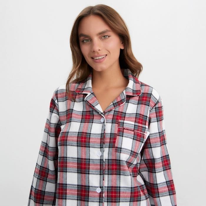 Пижама женская из фланели клетка: рубашка, брюки, KAFTAN — фото 5