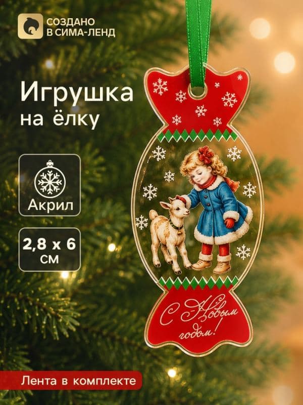 Елочная игрушка, акрил, 2.8×6 см «С Новым годом! Козочка» — фото 1