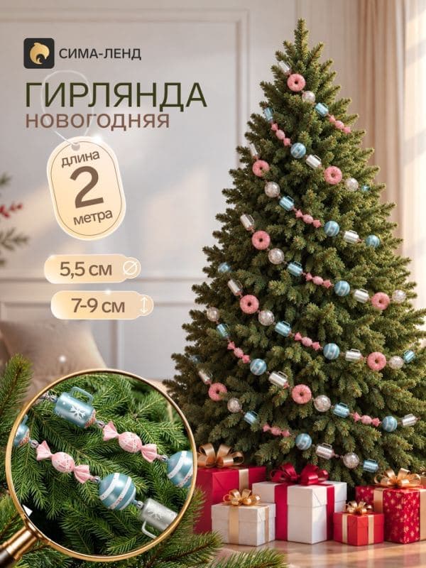 Гирлянда новогодняя 2 м «Вкусный день» (шар d=5.5 см, фигурки 7-9 см, 23±1 шт.) — фото 1