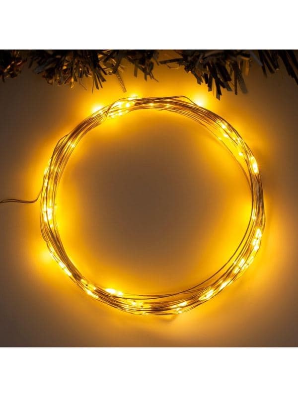 Гирлянда «Нить» 5 м роса, IP20, серебристая нить, 50 LED, 2 режима, батарейки ААх3 (нет в комплекте), свечение жёлтое — фото 4