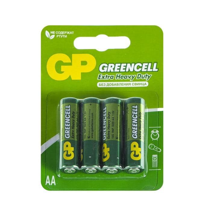 Батарейка солевая GP Greencell Extra Heavy Duty, AA, R6-4BL, 1.5 В, блистер, 4 шт. — фото 2