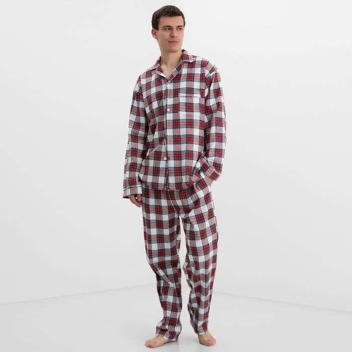 Пижама мужская из фланели: рубашка, брюки KAFTAN, бело-красная — фото 5