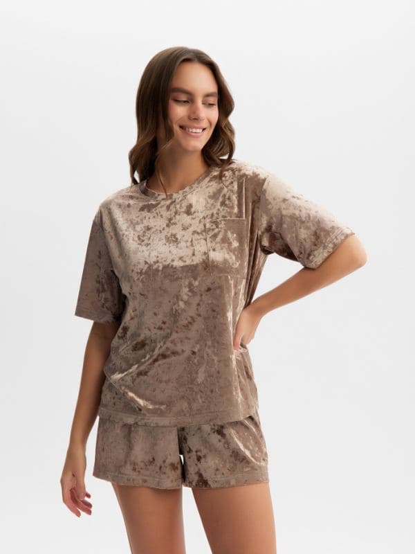 Пижама женская: футболка, шорты, KAFTAN Velvet, кофейный — фото 5