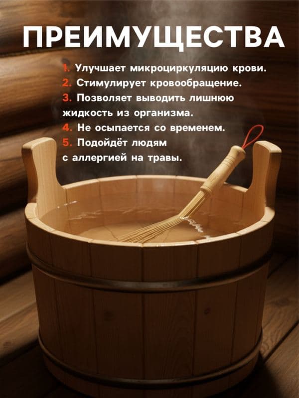 Веник массажный из бамбука для бани, 60 см, прут 0.5 см — фото 3