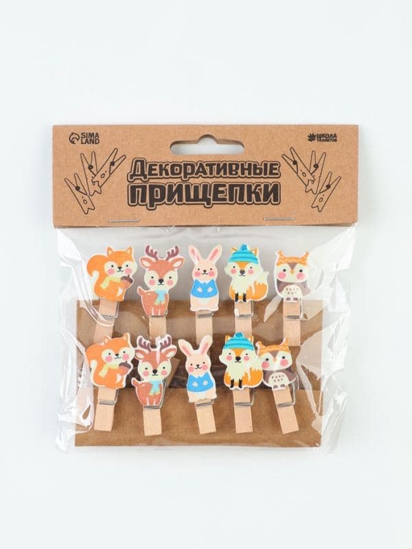 Прищепки декоративные «Лесные зверята», набор 10 шт. — фото 4