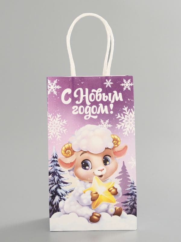 Пакет подарочный крафтовый «С Новым годом», 12×21×9 см — фото 4