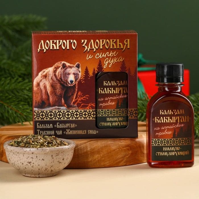 Подарочный набор новогодний «Доброго здоровья», чай травяной 20 г, безалкогольный бальзам 100 мл. — фото 3