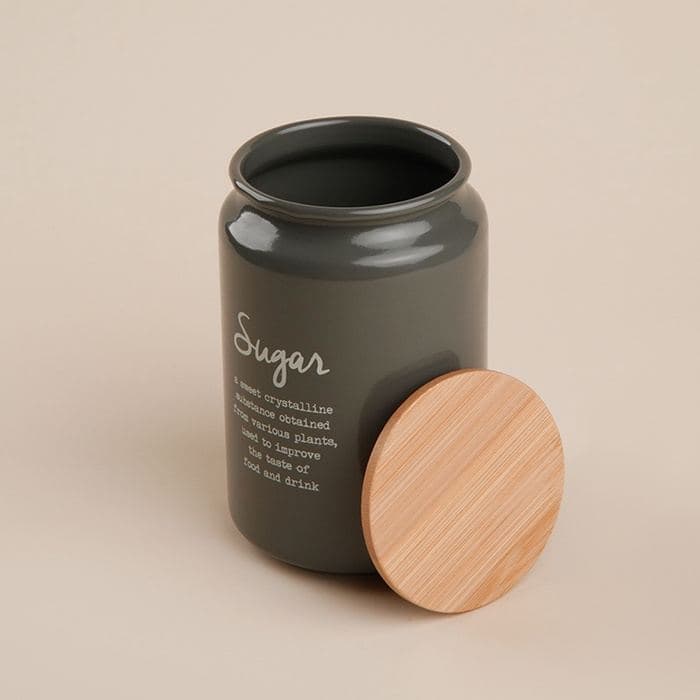 Банка для сахара SL Home, 9.5×14 см, с бамбуковой крышкой, серая — фото 4