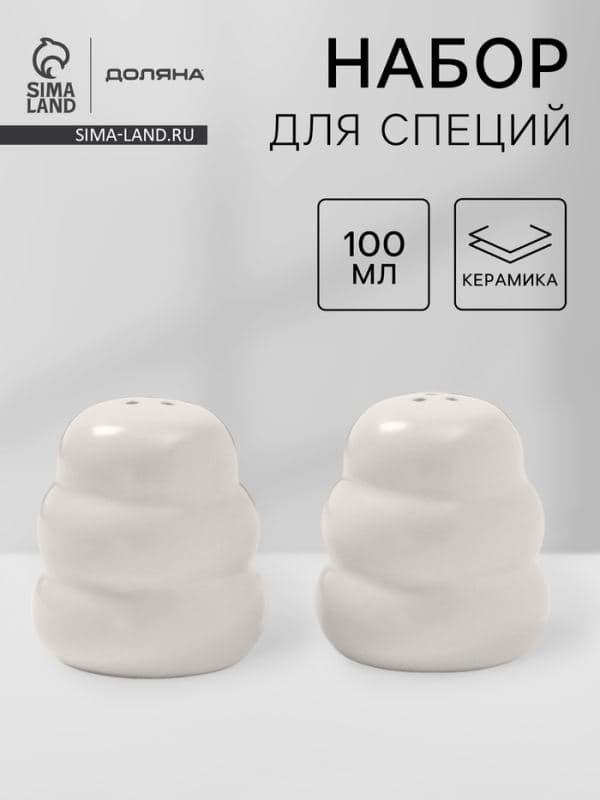 Набор для специй Доляна «Зефир», солонка, перечница, 100 мл, керамика, белый — фото 1
