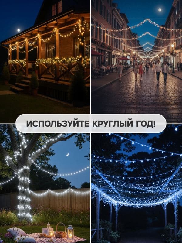 Гирлянда «Нить» 10 м, IP44, тёмная нить, 100 LED, свечение зелёное, 8 режимов, 220 В — фото 4