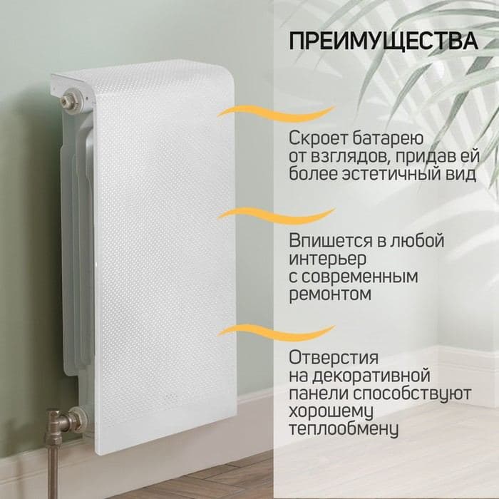 Экран на чугунный радиатор ZEIN Гольф, 595×290 мм, 3 секции, металлический, перфорированный — фото 2