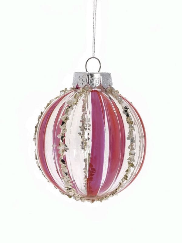 Ёлочные шары набор 3 шт. «Комета» полосы вертикаль, d=8 см, прозрачно-розовые — фото 2