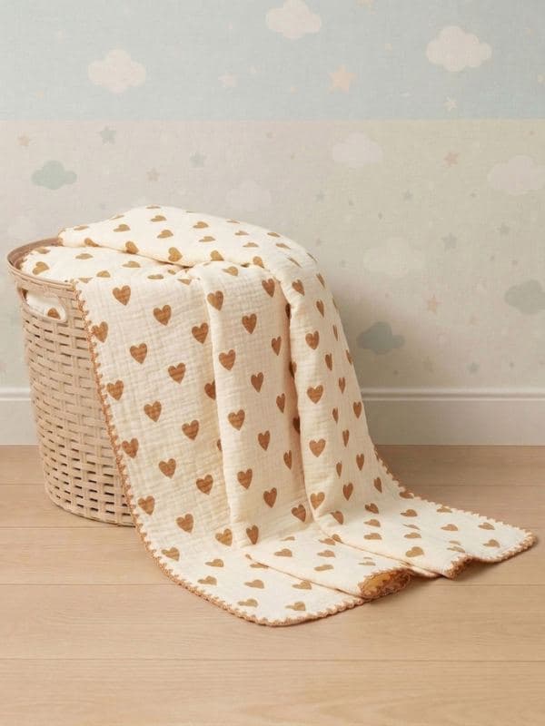 Плед двухслойный «Этель. Сердечки», 100×100 см, муслин, вельбоа — фото 2