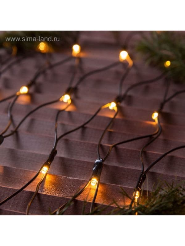 Гирлянда «Сеть» 2×1.5 м, IP44, УМС, тёмная нить, 192 LED, свечение тёплое белое, 220 В — фото 5
