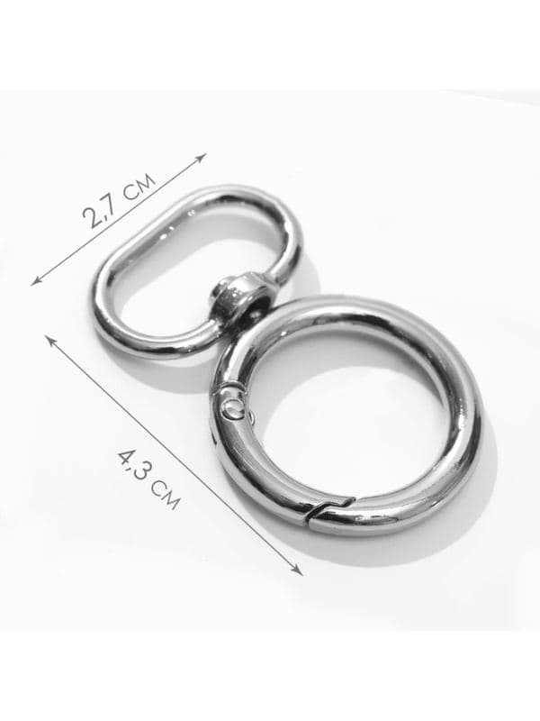 Кольцо-карабин, двойной, d=20/29 мм, толщина - 4.5 мм, с креплением 19.5×3 мм, 5 шт., цвет серебряный — фото 2
