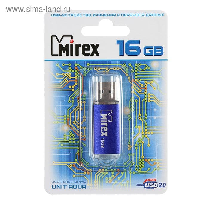 Флешка Mirex UNIT AQUA, 16 ГБ, USB 2.0, чтение до 25 Мб/с, запись до 15 Мб/с, синяя — фото 3