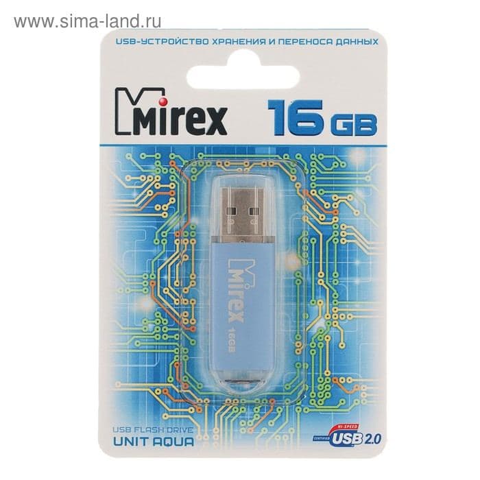 Флешка Mirex UNIT AQUA, 16 ГБ, USB 2.0, чтение до 25 Мб/с, запись до 15 Мб/с, синяя — фото 5
