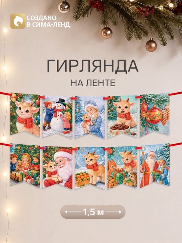 Гирлянда на ленте «Новогодняя Ретро», барашек, 10 флажков, 18×17.5 — фото 1