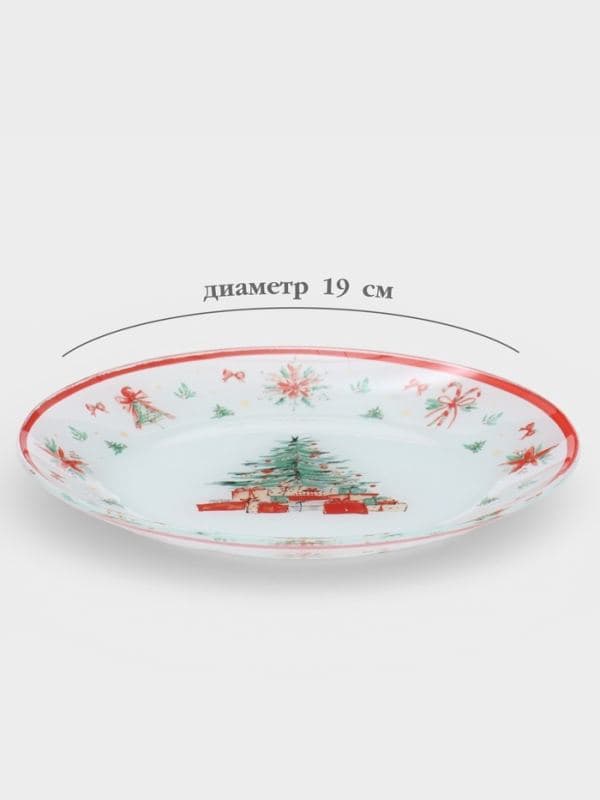 Тарелка десертная новогодняя Доляна «Сказки леса», d=19 см, стекло, белая, красная — фото 2