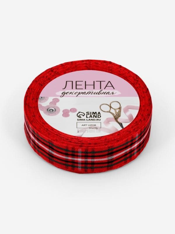 Лента новогодняя, декоративная «Крупная клетка», 25 мм, 9±0.5 м, красная — фото 5