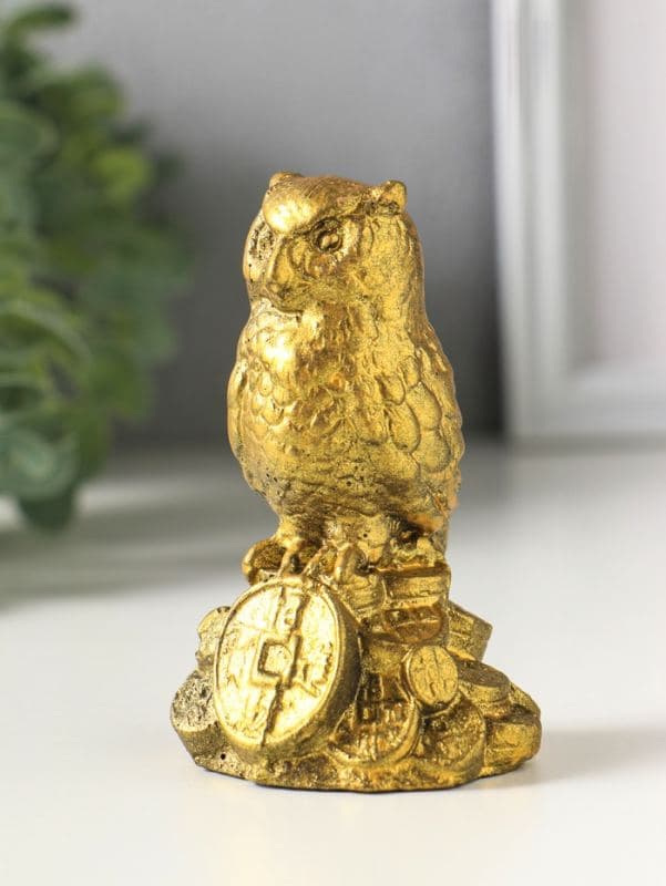 Фигурка гипс «Филин с деньгами», 10×5 см, под золото — фото 5