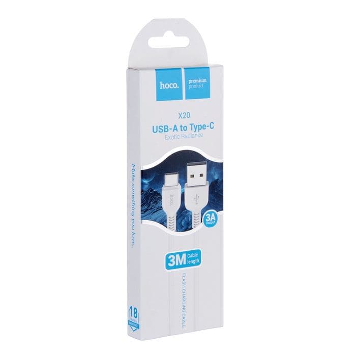 Кабель Hoco X20, Type-C - USB, 3 А, 3 м, PVC оплетка, белый — фото 3