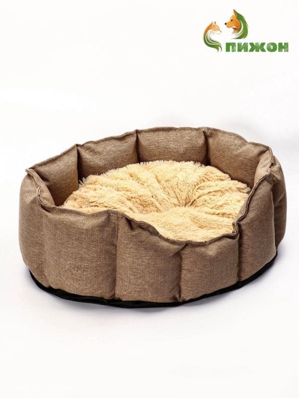Лежанка для кошек и собак, 65×50×20 см, рогожка, искусственный мех, коричневая — фото 2