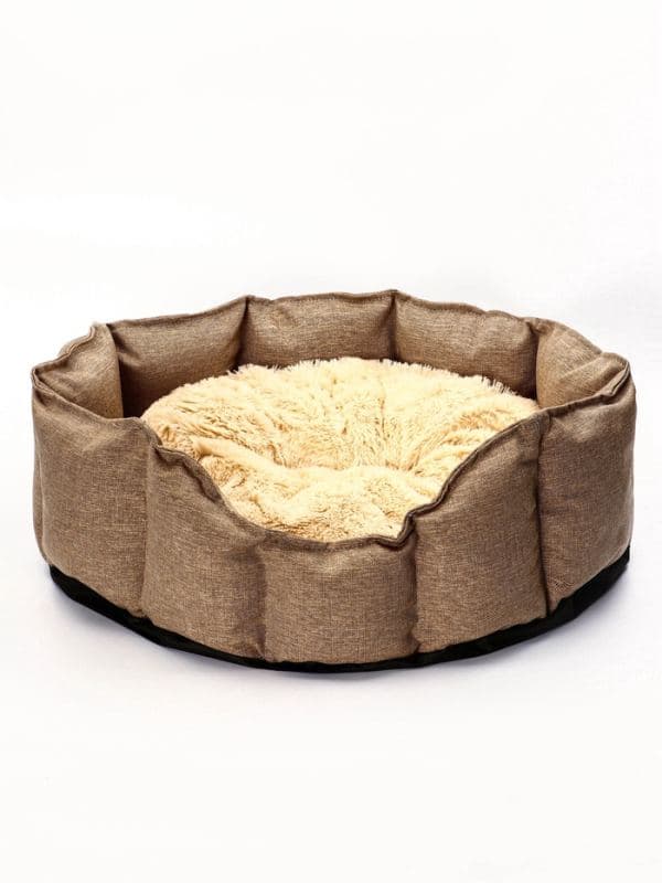 Лежанка для кошек и собак, 65×50×20 см, рогожка, искусственный мех, коричневая — фото 3