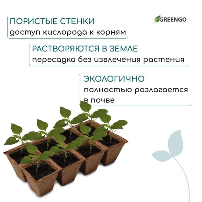 Кассета для рассады, 30×15×8 см, 8 ячеек по 150 мл, 6×6 см, торф, набор 3 шт. — фото 4