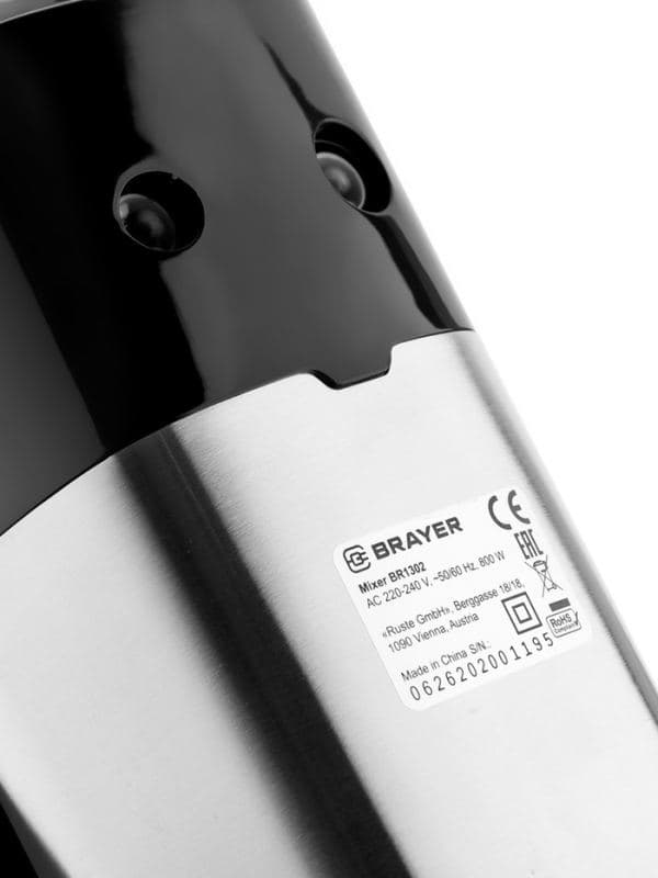Миксер BRAYER 1302BR, ручной, 800 Вт, 5 скоростей, 2 насадки, чёрно-серый — фото 5