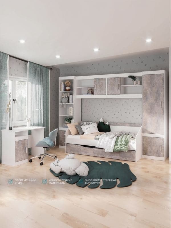 Кровать односпальная «Паскаль», 1932×790×850 мм, цвет белый/цемент светлый — фото 2