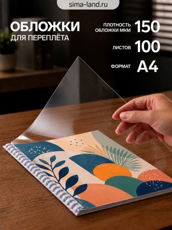 Обложки для переплета A4 150 мкм 100 л, ПЛАСТИК, прозрачный бесцветный — фото 5