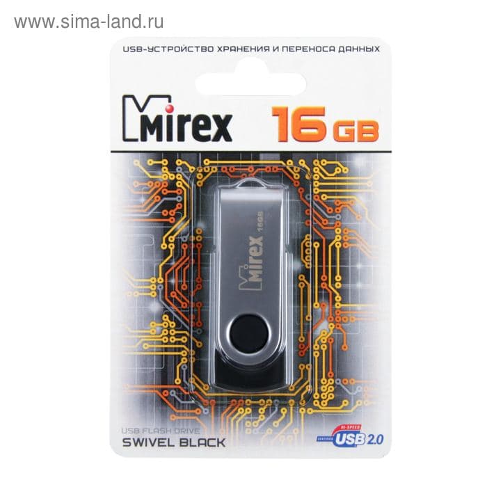 Флешка Mirex SWIVEL BLACK, 16 ГБ, USB 2.0, чтение до 25 Мб/с, запись до 15 Мб/с, чёрная — фото 2