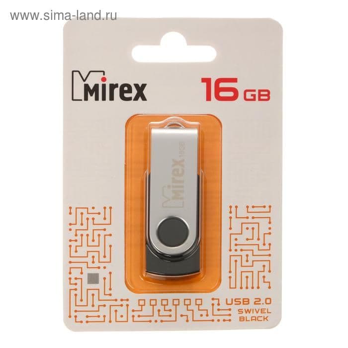 Флешка Mirex SWIVEL BLACK, 16 ГБ, USB 2.0, чтение до 25 Мб/с, запись до 15 Мб/с, чёрная — фото 4