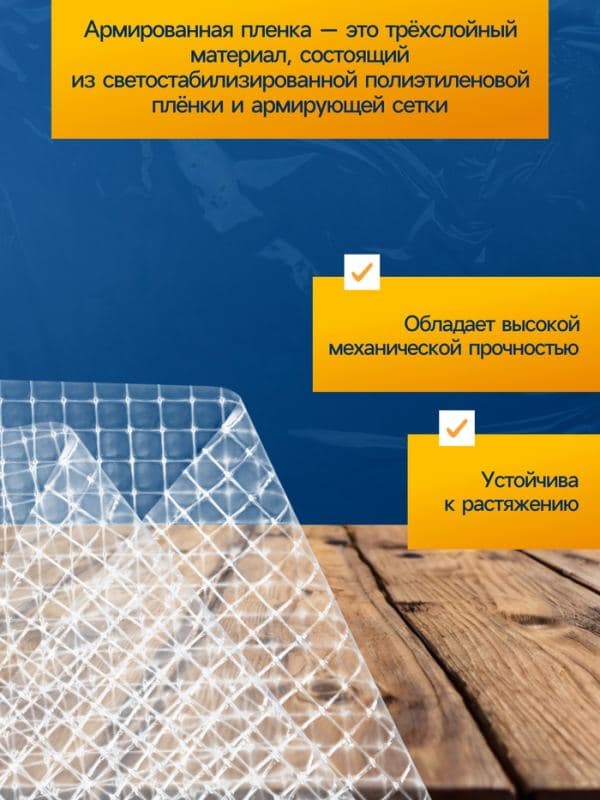 Плёнка армированная, полиэтиленовая с леской, 10×2 м, толщина 400 мкм, с УФ-стабилизатором, Greengo — фото 2