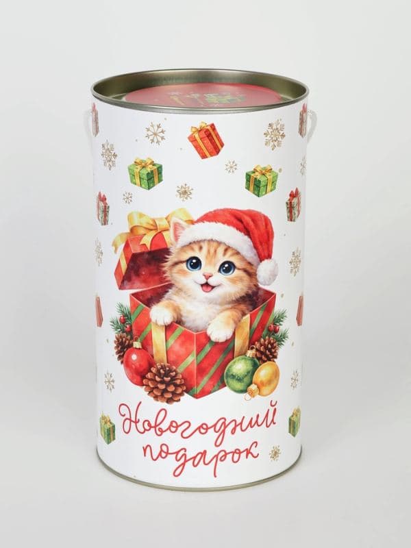 Сладкий подарок в тубусе «Новогодний котик», конфеты и ёлочные игрушки, 250 г — фото 3
