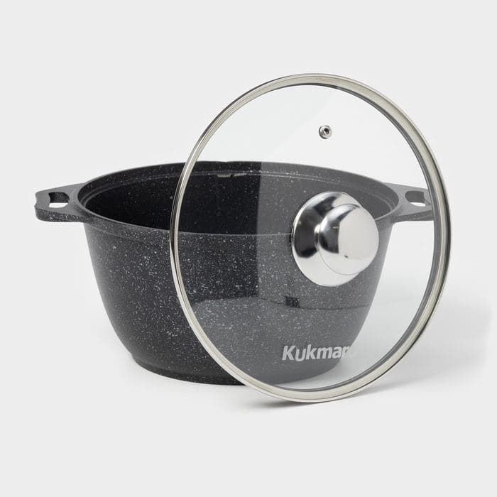Кастрюля KUKMARA «Мраморная», 3 л, d=24 см, h=17 см, стеклянная крышка, антипригарное покрытие, литой алюминий, серый — фото 3