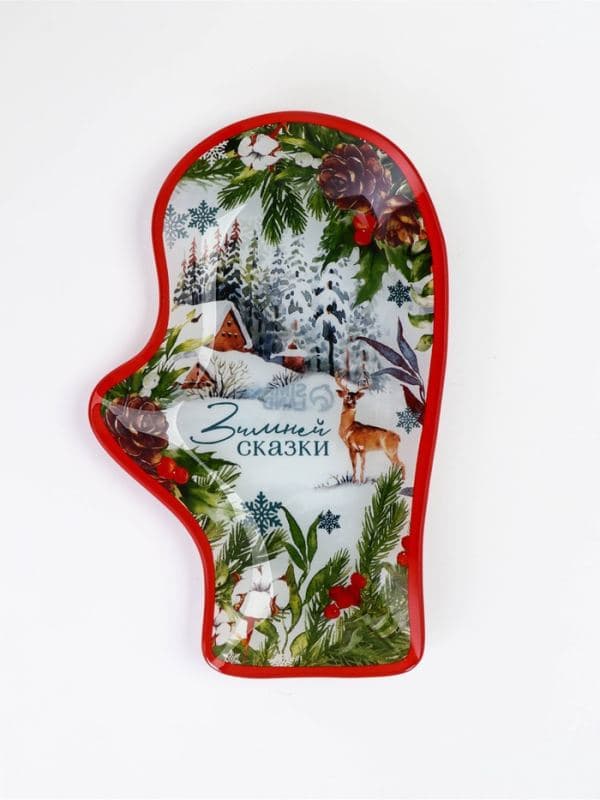 Блюдо сервировочное новогоднее «Зимней сказки», 22.5×14×2 см, разноцветное, стекло — фото 2