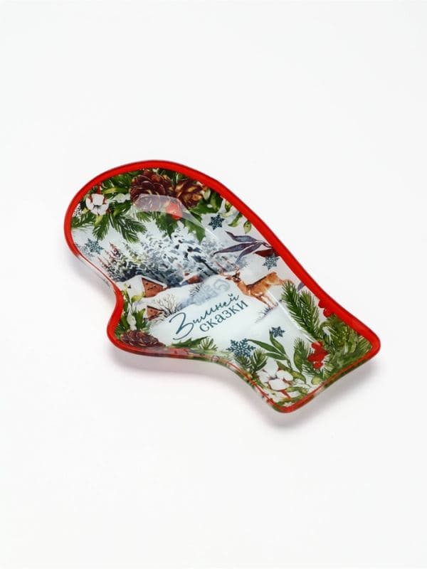 Блюдо сервировочное новогоднее «Зимней сказки», 22.5×14×2 см, разноцветное, стекло — фото 3