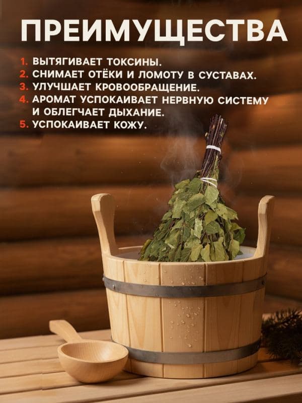 Веник для бани, берёзовый, 50 см, упаковка МИКС — фото 2