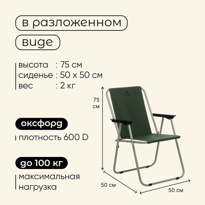 Кресло складное maclay, 50×50×75 см, до 100 кг, зелёное — фото 3