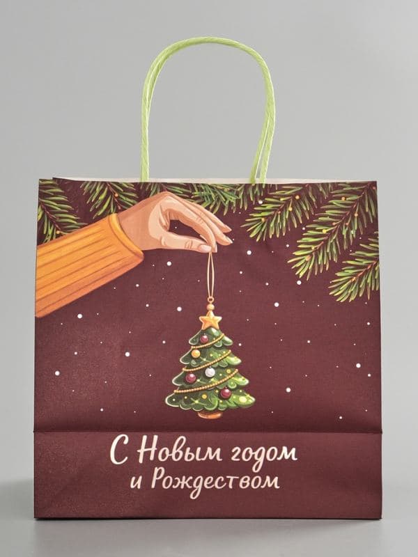 Пакет подарочный крафт «С Новым годом и рождеством», 22×22×11 см — фото 5