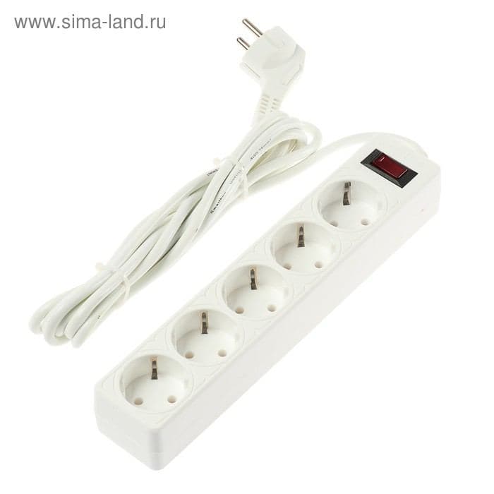 Фильтр сетевой Smartbuy, 5 розеток, 3 м, 2200 Вт, 10 А, заземление, выключатель, белый — фото 3