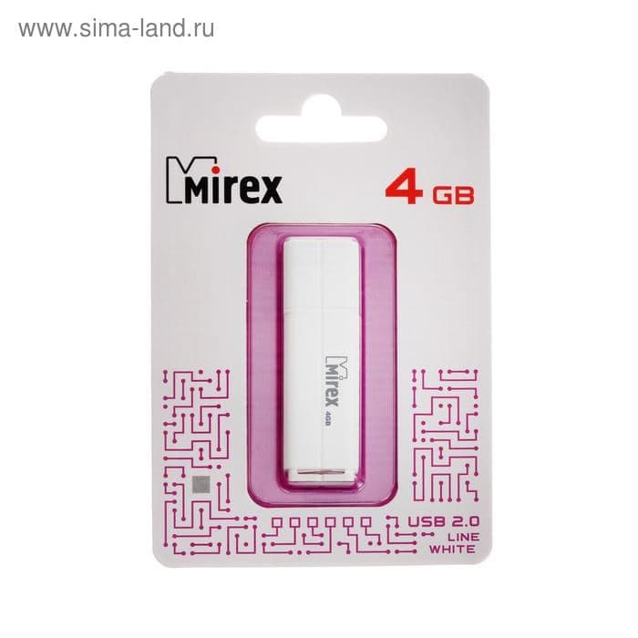 Флешка Mirex LINE WHITE, 4 ГБ, USB 2.0, чтение до 25 Мб/с, запись до 15 Мб/с, белая — фото 3