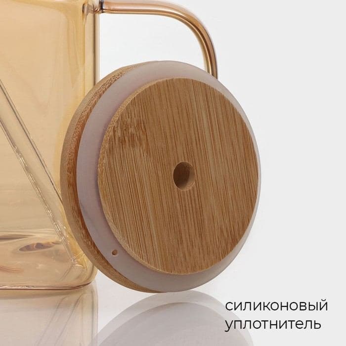 Банка Magistro «Эко», 620 мл, ручка, трубочка, с бамбуковой крышкой, стекло, прозрачная, золотая — фото 3