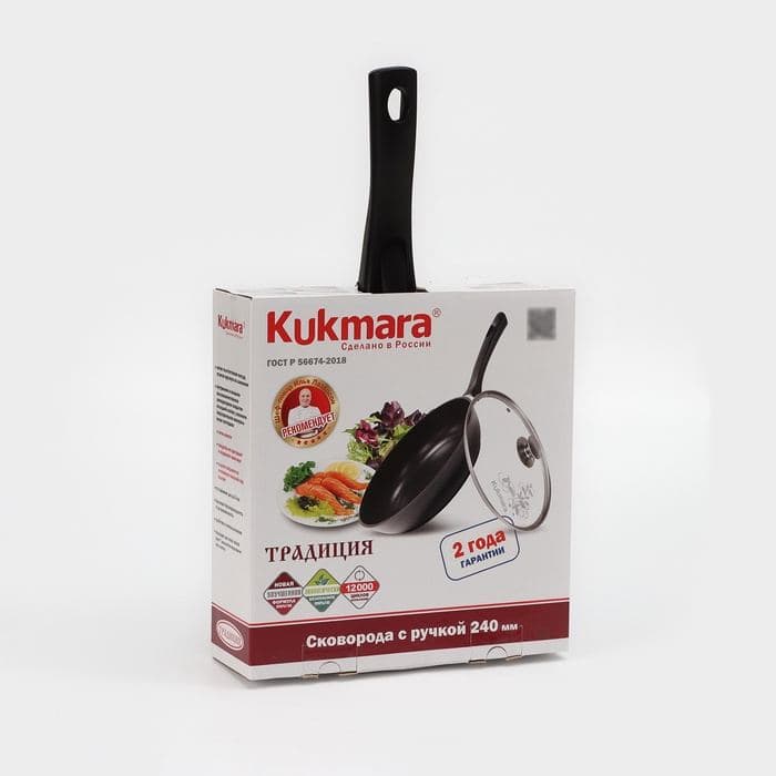 Сковорода KUKMARA «Традиция», d=24 см, h=6 см, стеклянная крышка, съёмная ручка, антипригарное покрытие, литой алюминий, чёрная — фото 5