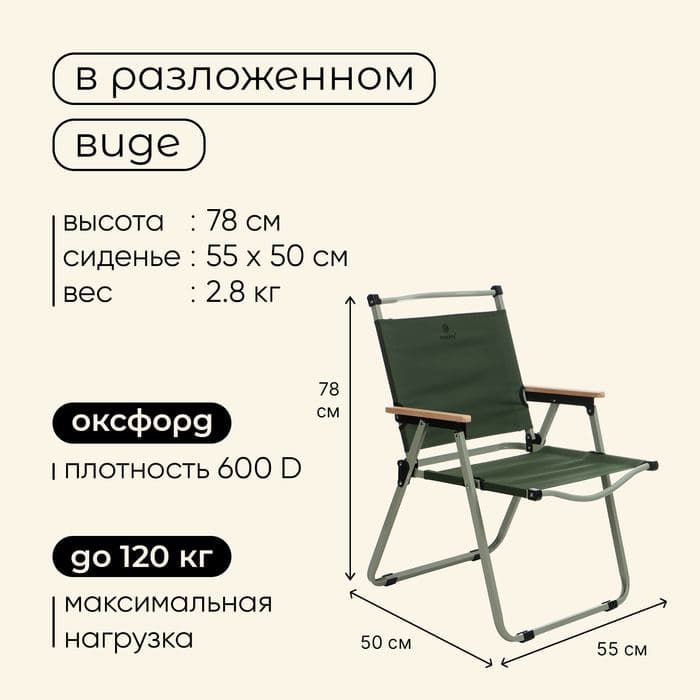 Кресло складное maclay, 55×50×78 см, до 120 кг, зелёное — фото 3