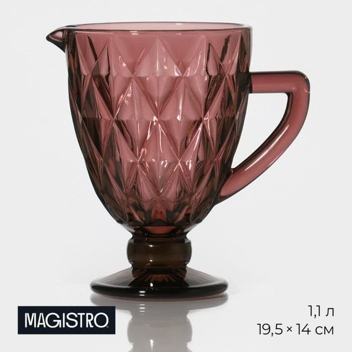 Кувшин для воды Magistro «Круиз», 1.1 л, 14×19.5 см, стекло, розовый — фото 1