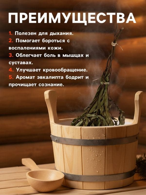 Веник для бани, эвкалиптовый, в упаковке — фото 2